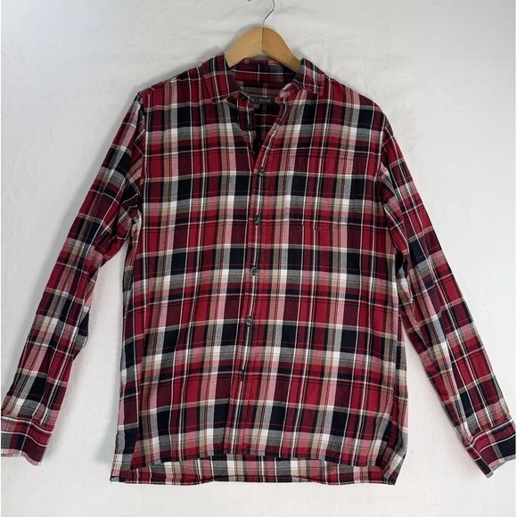 Slate & Stone Other - Slate & Stone Shirt Mens Small Red Plaid Flannel‎ Band Collar Long Sleeve Casual